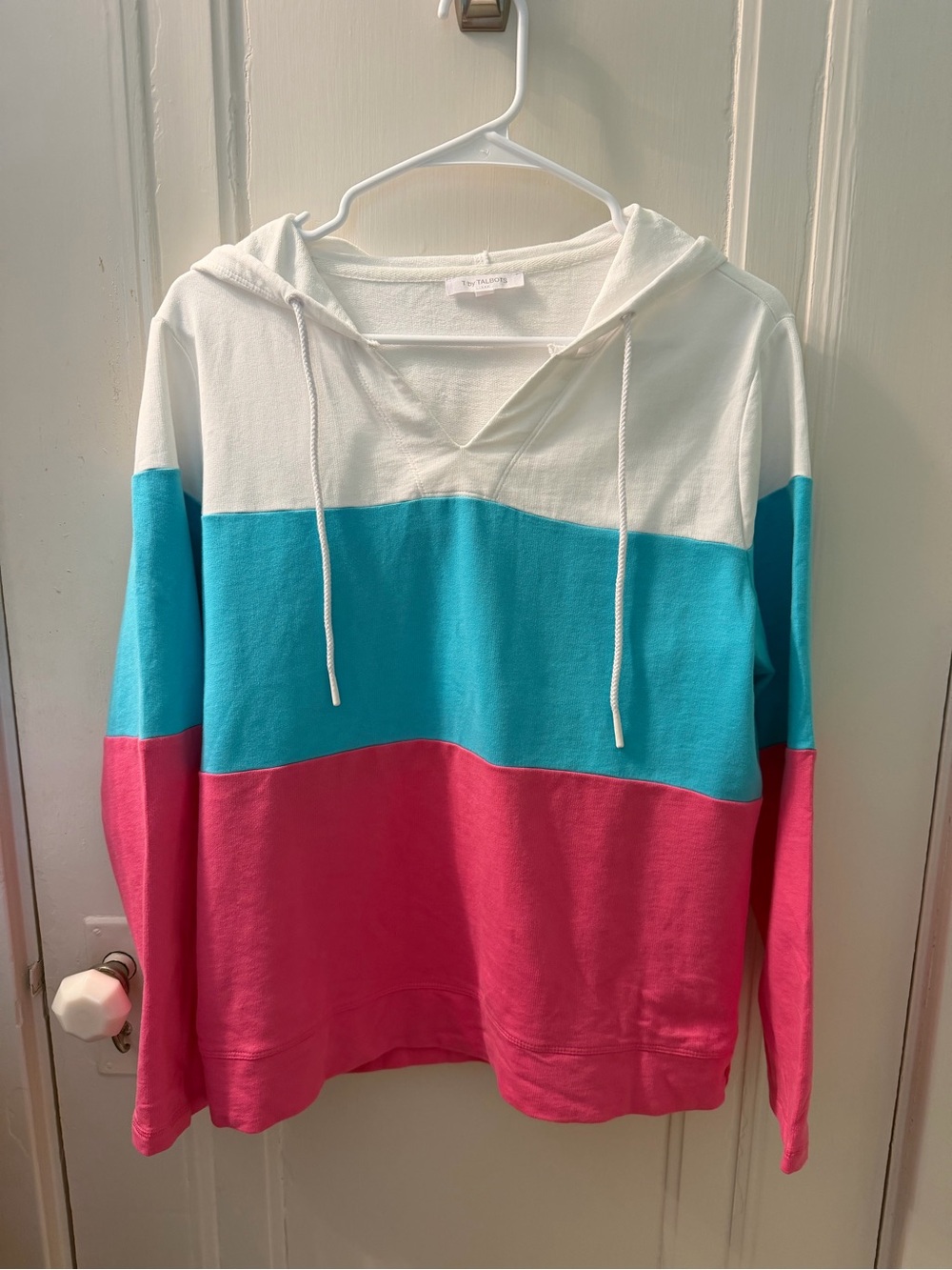 TALBOTS Colorblock Hooded Pullover - White, Teal & Pink